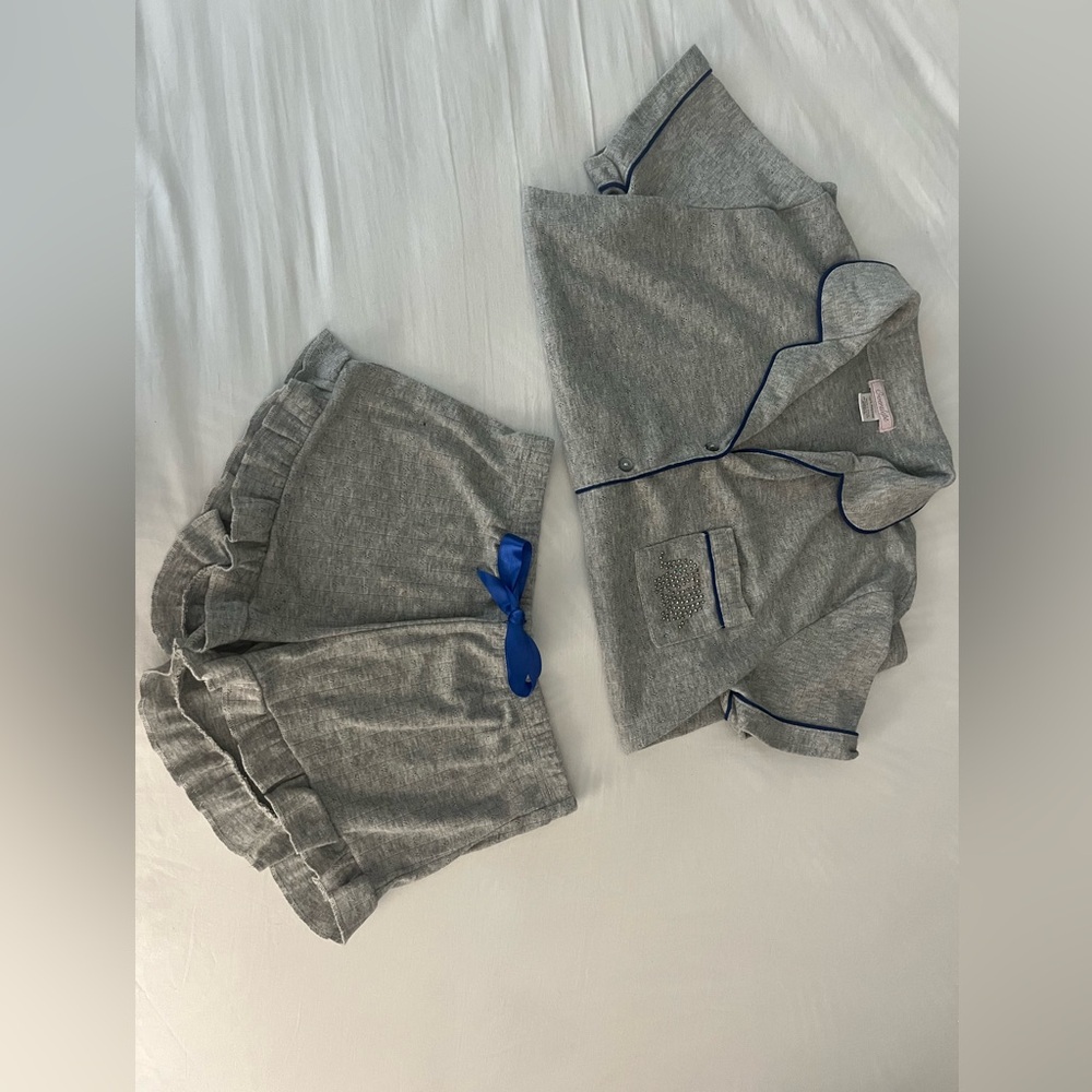 Gray Pajama Set with Navy Trim